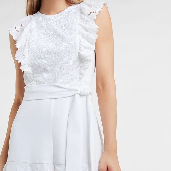 White Embroidered Lace Ruffle Romper - Picture 3 of 7